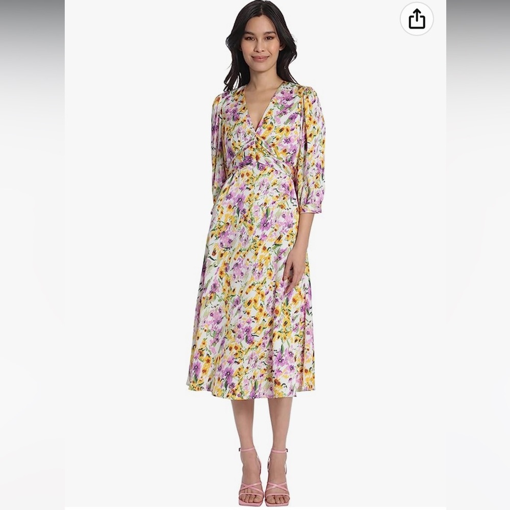 Maggy London Floral Midi Dress in Soft White Light Rust Size 6